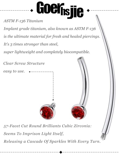 F136 Titanium 16g 6/8/10mm Eyebrow/Rook/Snug/Vertical-Labret/VCH/Snake-Eyes/Anti-Tragus/Christina/Daith/Belly-Button/Bridge/Hood/Surface Curved Barbell Piercing Jewelry for Women Men - color: Red, size: 8 mm (5/16 in)