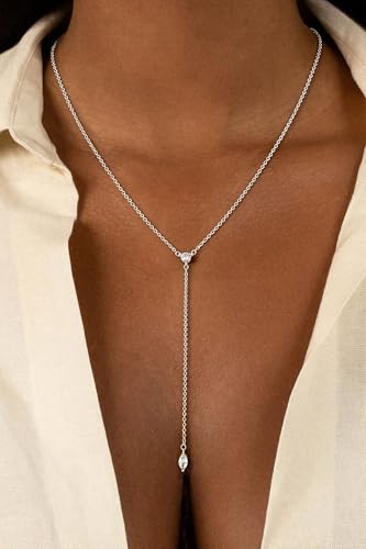 14K Gold Plated Layered Lariat Necklace for Women - Waterproof Non-Tarnish Dainty Gold Chain Necklace, Long Boho Statement Jewelry for Wedding, Prom, Summer Vacation Gifts - color: Two CZ Y Necklace-Silver