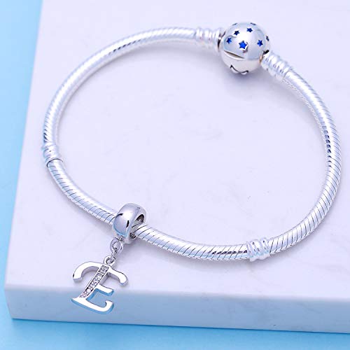 925 Sterling Silver Letter Charms Fits Pandora Bracelets, Gift for Women | A-Z Alphabet Initial Charm with CZ,Great gift for Christmas, Valentine's Day, Mother's Day. - color: E
