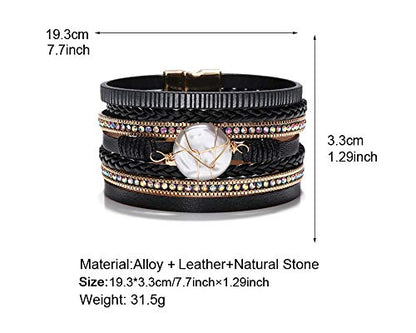 Fesciory Leather Wrap Bracelet for Women, Boho Western Layered Cuff Jewelry | Stackable Bracelets, Easy-On Clasp, Daily Wear, Pairs with Boho Western Outfits, Gift for Women - color: Black15