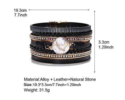 Fesciory Leather Wrap Bracelet for Women, Boho Western Layered Cuff Jewelry | Stackable Bracelets, Easy-On Clasp, Daily Wear, Pairs with Boho Western Outfits, Gift for Women - color: Black15