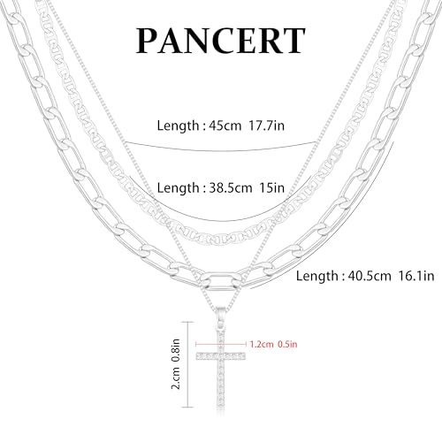 Cross Necklace for Women,Stackable Stacked Stacking Layering Layered Necklaces Dainty Gold Necklace Paperclip Box Flat Mariner Chain Necklace Cross Pendant CZ Diamond Simple Jewelry Gift - color: SL