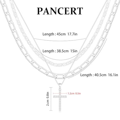 Cross Necklace for Women,Stackable Stacked Stacking Layering Layered Necklaces Dainty Gold Necklace Paperclip Box Flat Mariner Chain Necklace Cross Pendant CZ Diamond Simple Jewelry Gift - color: SL