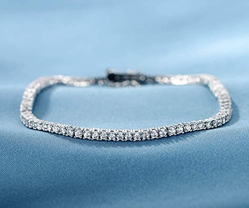 2.0MM Tennis Bracelet for Women and Men，18K White/Yellow Gold Plated Round 2mm Cubic Zirconia Classic Tennis Bracelet - color: White Gold Plated, size: 6.5 inch