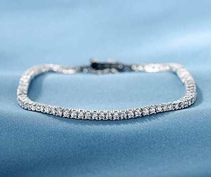 2.0MM Tennis Bracelet for Women and Men，18K White/Yellow Gold Plated Round 2mm Cubic Zirconia Classic Tennis Bracelet - color: White Gold Plated, size: 7 inch