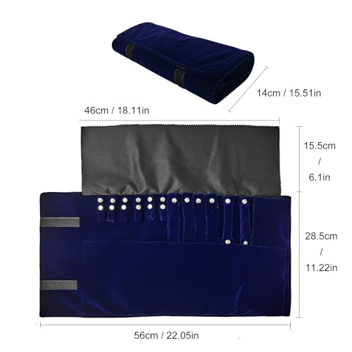 Travel Roll Bag Jewelry Display Storage Organizer Multi-function Velvet Pouch (Blue) - color: Blue
