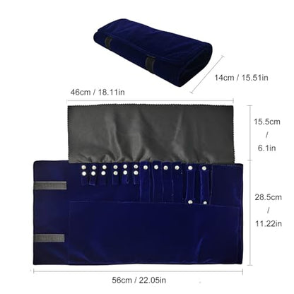 Travel Roll Bag Jewelry Display Storage Organizer Multi-function Velvet Pouch (Blue) - color: Blue