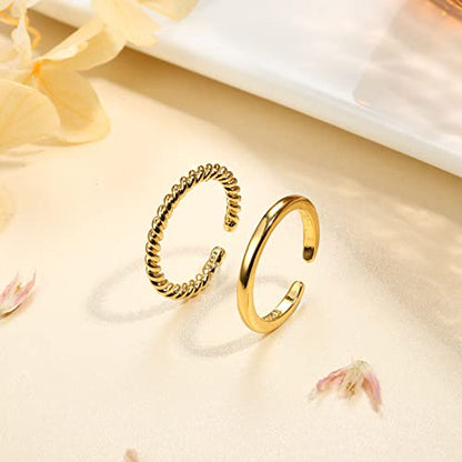 IRONBOX 14K Gold Filled Toe Rings for Women Simple Open Band Toe Ring Adjustable Toe Rings - color: Gold D