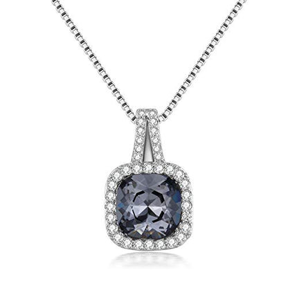 SBLING Platinum Plated Cubic Zirconia/Austrian Crystal Cushion Shape Halo Pendant Necklace/Earrings - color: Moveable pendant-Austrian Crystals Black