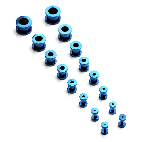 16pcs Surgical Steel Screw Tunnel Gauge Ear Expander Stretching Kit Plugs Piercing -8 Pairs 14g-00g (1.6mm-10mm) - color: Blue