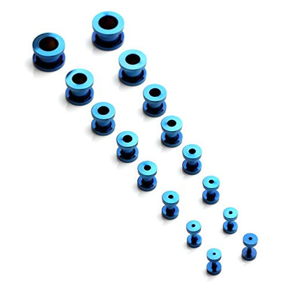 16pcs Surgical Steel Screw Tunnel Gauge Ear Expander Stretching Kit Plugs Piercing -8 Pairs 14g-00g (1.6mm-10mm) - color: Blue