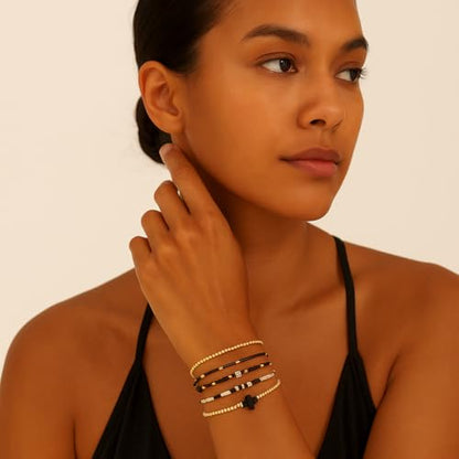 Gold Bracelets for Women, Beaded Cross Stack, Non Tarnish Set，Set-1 | Gold Beaded Bracelet Stack with Stretch Fit, Waterproof Finish and Dainty Design for Everyday Wear and Gifts - color: Colors-10