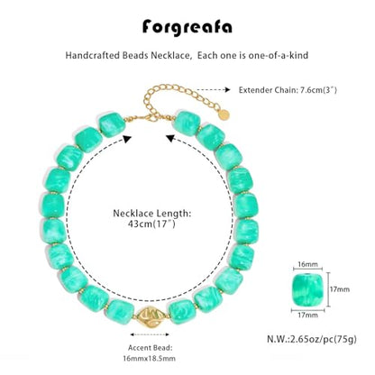 Beaded Necklaces for Women Boho Chunky Necklace Statement Big Resin Bead Choker Fashion Summer Beach Jewelry - color: Lake Blue
