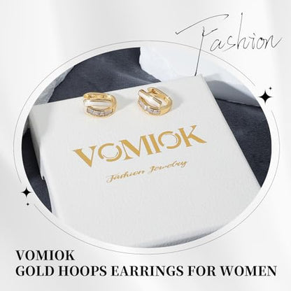 Gold Silver Huggie Hoop Earrings for Women 18K Gold & Sterling Silver Plated Cubic Zirconia Hoop Earrings Double Hoops Earrings Hypoallergenic Non Tarnish Earings Jewelry Gift - color: Gold-B
