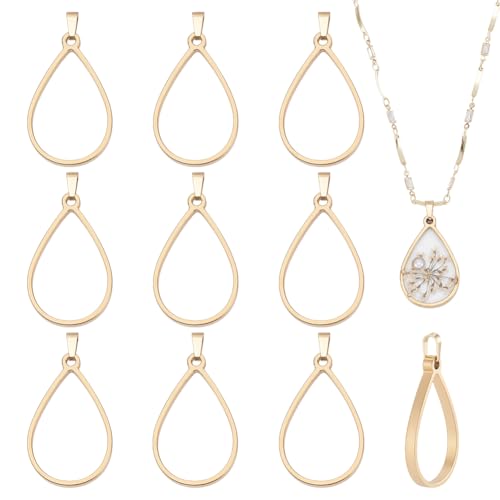 UNICRAFTALE 10Pcs Teardrop Open Back Bezel Pendants Stainless Steel Ring Frame Pendants Geometric Blanks Charms Hollow Frame Pendant Cabochon Settings for Necklace Bracelet Jewelry Making - color: Gold