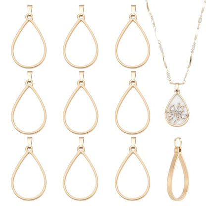 UNICRAFTALE 10Pcs Teardrop Open Back Bezel Pendants Stainless Steel Ring Frame Pendants Geometric Blanks Charms Hollow Frame Pendant Cabochon Settings for Necklace Bracelet Jewelry Making - color: Gold