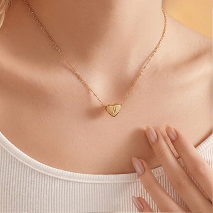 18k Gold Plated Heart Pendant Letter Necklaces for Girls Stainless Steel Initial Necklace for Women Birthday Gifts for Girls Women - color: Brushed Gold, style: Letter N