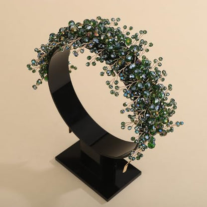 Rhinestones Beads Hair Crown for Wedding Brides Women Tiara Jewelry Handmade Sparkle Hair Piece - color: Green