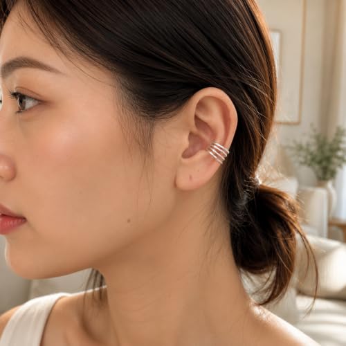 925 Sterling Silver Ear Cuff, Handmade Single Band Adjustable Non Piercing Clip On Cartilage Earring, Minimalist Ear Wrap Faux Piercing Jewelry for Women - style: Multi Hammered Band