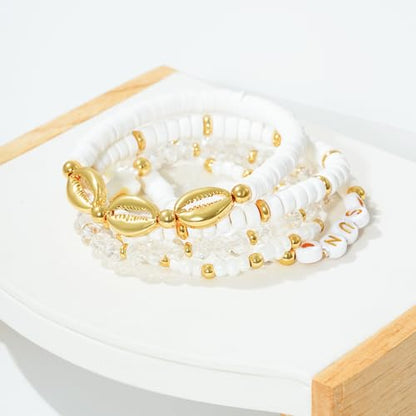 Boho Beaded Stretch Bracelets For Women Stackable Crystal Gold Plated Beaded Bracelets Set Trendy Handmade Friendship Braeclet Jewelry Gifts - color: G-Sun 5pcs