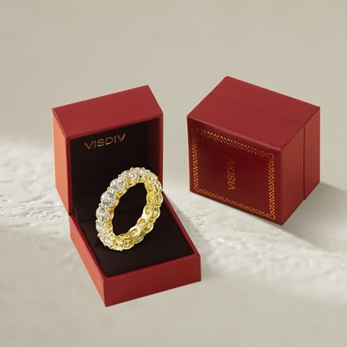 4mm 925 Sterling Silver Rings Gold Engagement Wedding Band Eternity Cubic Zirconia Round Simulated Diamond Stackable Ring for Women - color: Gold