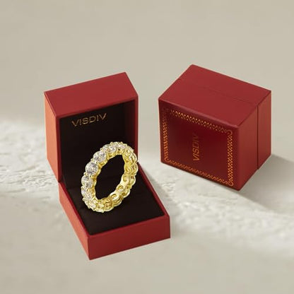 4mm 925 Sterling Silver Rings Gold Engagement Wedding Band Eternity Cubic Zirconia Round Simulated Diamond Stackable Ring for Women - color: Gold