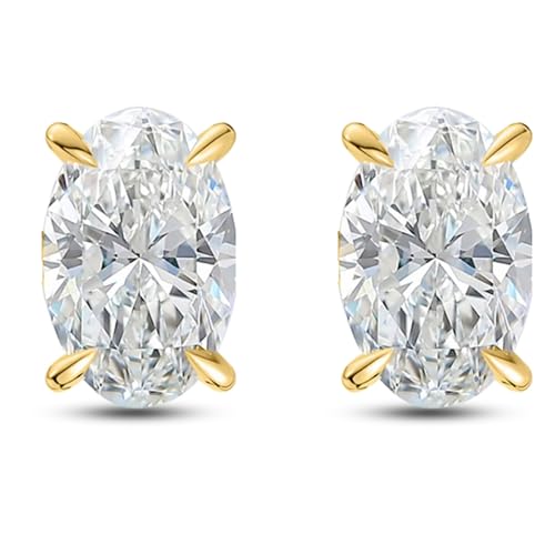 Ginger Lyne 5Ct Oval Cubic Zirconia Stud Earrings 10mm for Women | Sterling Silver Earrings 10mm Oval Cubic Zirconia Stone 14K Gold Plated and White Gold Plated Options, Push Back Stud Setting - color: Gold