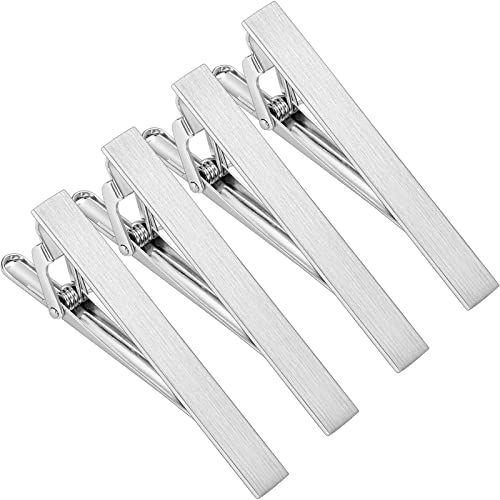 2.2/2.5Inch Tie Clips for Mens Regular Tie and Traditional Tie in Gift Box, Gold Silver Black Color Tie Bar Set, Birthday Anniversary Christmas Gift, Mens Jewelry or Accessories - size: 2.2 Inch, style: 4PCS-Silver Brushed
