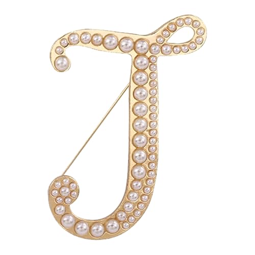 A-Z Initial 26 Letter Brooch Pins, Gold Faux Pearl Alphabet Badges Breastpin for Hat Bag Dress Coat Suit Accessory, Elegant Name Personalized Gifts for Women Men - color: J