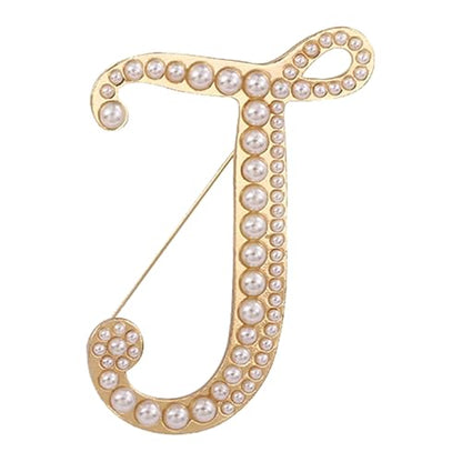 A-Z Initial 26 Letter Brooch Pins, Gold Faux Pearl Alphabet Badges Breastpin for Hat Bag Dress Coat Suit Accessory, Elegant Name Personalized Gifts for Women Men - color: J