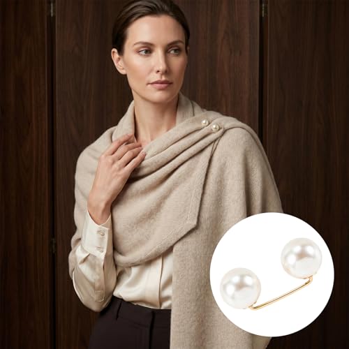 Pearl Brooches Pins, Faux Pearl Sweater Shawl Clip - color: Beige, 8pcs