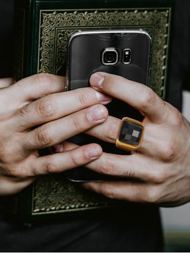 KeyStyle Square Gemstone Signet Rings for Men, Personalized Stainless Steel Pinky Ring with Black Onxy Blue Topaz Birthstone Statement Ring - color: Gold -Black Onyx - 15mm