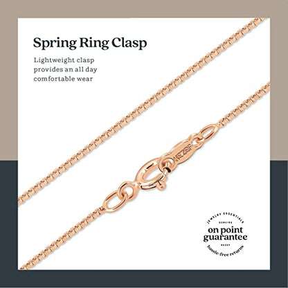 KEZEF 18K Gold Plated 925 Sterling Silver Box Chain Necklace for Women, 1mm Thin & Sturdy Italian Chain Necklace, Rose Gold & Silver Available, 15/16/18/20/22/24/30 - Inch - color: Rose Gold, size: 18 Inch