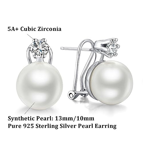 Han han Pearl Stud Earrings for Women 925 Sterling Silver, Pearl Jewelry Gift for Women 8MM-13MM - style: A- Large Pearl Studs 10mm