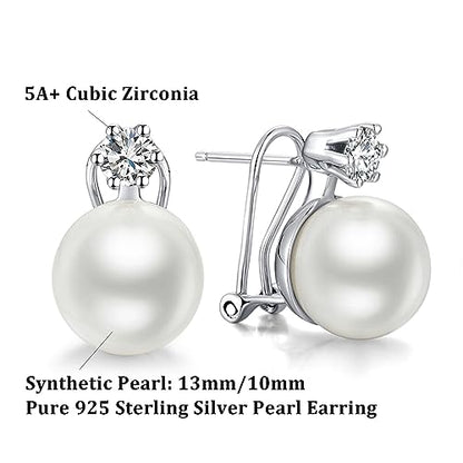 Han han Pearl Stud Earrings for Women 925 Sterling Silver, Pearl Jewelry Gift for Women 8MM-13MM - style: A- Large Pearl Studs 10mm
