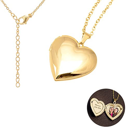 Paialco Heart Shaped Locket Pendant Necklace for Women - color: Yellow-Smooth