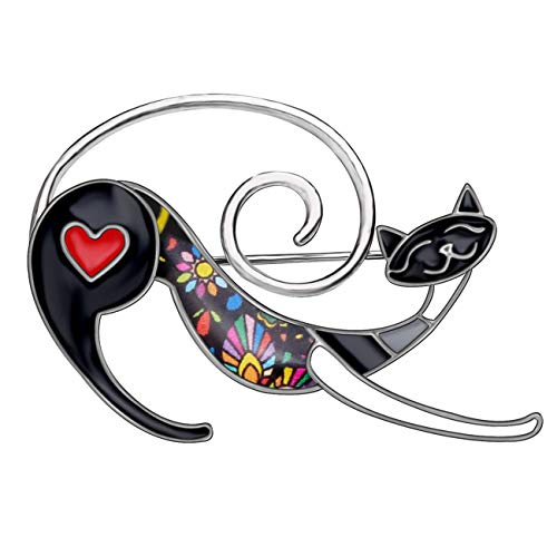 NEWEI Cat Brooch Pins for Women Girls Jacket Bag Charms Cat Pins Jewelry Gifts - color: Graphite Black