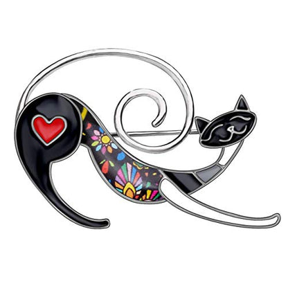 NEWEI Cat Brooch Pins for Women Girls Jacket Bag Charms Cat Pins Jewelry Gifts - color: Graphite Black