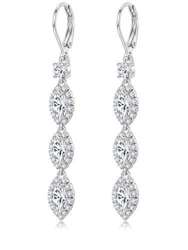 PATISORNA 925 Sterling Silver Dangle Earrings for Women Trendy Hypoallergenic White Gold Plated Leverback Drop Earrings Long Lightweight Statement Earring for Wedding Brides - color: Silver Tone-Teardrop