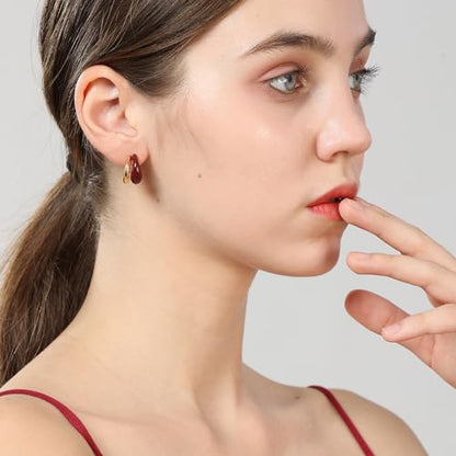 Chunky Resin Teardrop Earrings, 18K Gold Acrylic Resin Drop Hoops，Hypoallergenic Fashion Jewelry for Women,18K Gold Plated Resin Drop Earrings - color: Wine Red