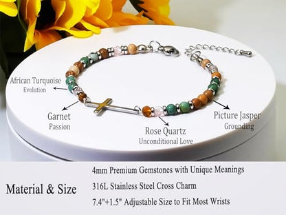 Dainty Bracelets for Women Paperclip Chain Bangles Handmade Tiny Cute Oval and Round Beaded Bracelet 316L Stainless Steel Jewelry Gift for Best Friend - style: Cross-You are Awesome