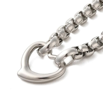 2set Stainless Steel Heart Pendant Necklaces Bracelets Sets for Women Stainless Steel Box Chain Jewelry for Gift, Necklaces: 21.06 inch(535mm) long, Bracelets: 8.94 inch(227mm) long - color: Stainless Steel Color