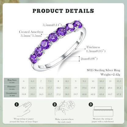 3.5mm Stackable Rings S925 Sterling Silver Created Birthstone & Cubic Zirconia Ring for Women Wedding Bands Anniversary Birthday Jewelry Size 6 to 10(with Box) - color: 02-Created Amethyst-Feb