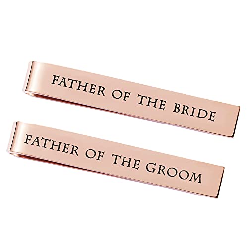 Father of the Bride and Groom Gifts - Wedding Tie Clips for Groomsmen From the Bride - Stainless Steel Tie Bars - color: Set of 2 Rose Gold
