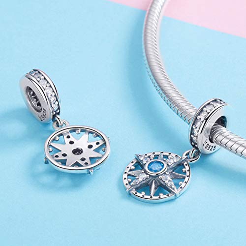BISAER 925 Sterling Silver Charms for Bracelets Cat Dog Sloth Animal Beads Butterfly Fairy Heart Dangle Pendant Charms - color: Compass