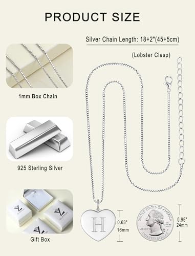 YL Initial Necklace 925 Sterling Silver Square/Round/Heart Letter Pendant A-Z Alphabet Polished Jewelry for Women - color: Letter-H, style: Heart Shaped