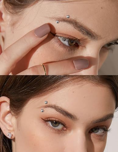 18Pcs Eyebrow Piercing Jewelry 16G Surgical Steel Curved Barbell Eyebrow Rings Butterfly Moon Vertical Labret Monroe Lip Belly Button Rook Daith Tragus Earrings for Women Men Gold Silver 10mm - color: Silver