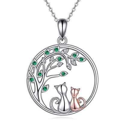 925 Sterling Silver Moon Black Cat Necklace for Women Cat Jewelry - style: B-2 Cat Tree of Life Necklace