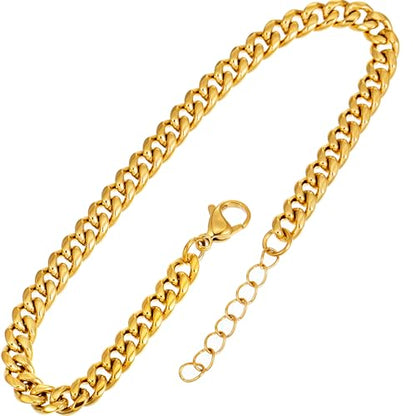 Gold Stainless Steel Anklet Chain for Women Adjustable Ankle Bracelet Fashionable Simple Design, Round mold chain - color: Gold+ Round mold chain, size: 22+3cm