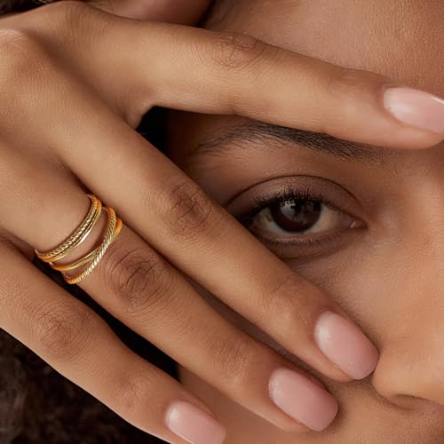 Stackable Gold Rings for Women Non Tarnish Dainty 14K Gold Plated 3PCS Knuckle Rings Set Cubic Zirconia Thumb Rings Trendy Statement Promise Wedding Bands Engagement Rings Size 6 7 8 9 10 - color: Gold-002